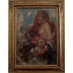 Mago (Maurizio Goracci) (20th Century) Italian, MOTHER AND CHILD, oil painting on canvas, 27 3/...
