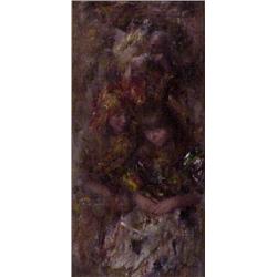 Mago (Maurizio Goracci) (20th Century) Italian, TWO GIRLS, oil painting on board, 27 3/4 x 14 3...