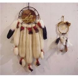 Native American Art (two), DREAM CATCHER, a leather, feather, and bead dream catcher, 14" toget...
