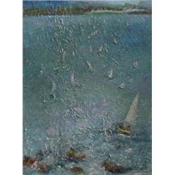 Ruth Norman (20th Century) American, SAILBOATS, acrylic painting on board, 30 x 22", signed low...