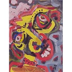 Peter Parks B 1947 American Abstract Face Acrylic Painting On Canvas 24 X 18 Signed And