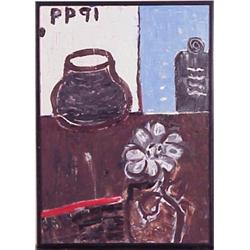 Peter Parks (b. 1947) American, STILL LIFE WITH POT, 1991, acrylic painting on canvas, 42 x 30"...