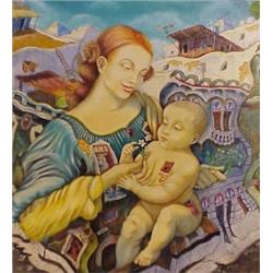 Carlos Vega Perez (20th Century) Cuban, MOTHER AND CHILD, 2000, oil painting on canvas, 27 x 24...