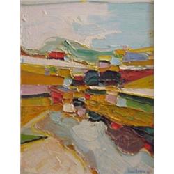 Roland Petersen (20th Century) American, THE RIVER, 1961, oil painting on canvas, 38 x 28 1/2",...
