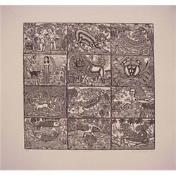 Artemio Rodriquez (20th Century) Mexican/America, THE SIGNS OF THE ZODIAC, 1996, linocut, twelv...
