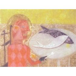Tedulo Romulo (b. 1943) Mexican, FISH PLATE, 1986, color etching, signed in pencil, from the nu...