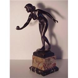 O. S. Schmidt (19th/20th Century) European, NUDE WOMAN WITH BALL, a patinated cast bronze sculp...