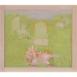 Roberto Sguazzi (b. 1965) Italian, NIGHT SCENE (Animal and people), 1999, oil & crayon on board...