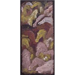 Shasi Shah (20th Century), HORSES, acrylic painting on manipulated paper, 20 x 9", signed lower...