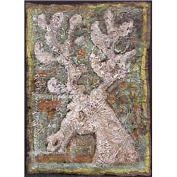 Shasi Shah (20th Century), DEER, acrylic painting on manipulated paper, 13 1/2 x 9 1/2", signed...