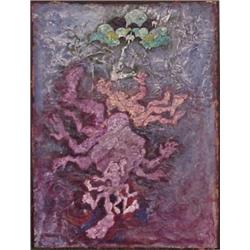 Shasi Shah (20th Century), TUMBLING FIGURE, acrylic painting on manipulated paper, 17 x 13". St...