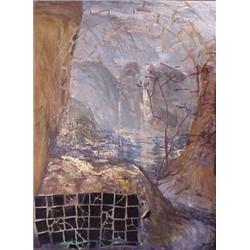 Judith Simonian (20th Century) American, BELLE AIR, 1984, acrylic painting with ceramic tile on...