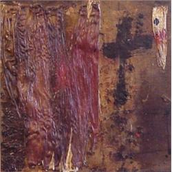 Marsha Skinner (20th Century) American, UNTITLED, acrylic painting with cornhusk on wood, 13 x...