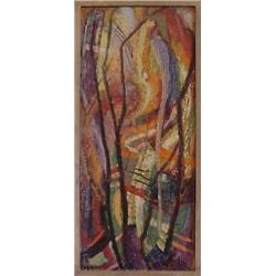 M. Snow (20th Century), SUNLIGHT THROUGH SHADOWS, acrylic painting on board, 31 1/4 x 13 1/2",...