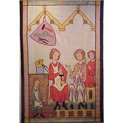 Tapestry, MEDIEVAL WORKERS, a fine hand-woven wool tapestry, 102 x 69", made in Greece. Startin...
