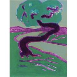 Cheng Tsai Tung (b. 1953) Taiwan, LONE PINE TREE (GREEN), acrylic painting on canvas board, 24...