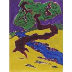 Cheng Tsai Tung (b. 1953) Taiwan, LONE PINE TREE (YELLOW), acrylic painting on canvas board, 24...