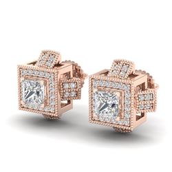 1.73 CTW Princess VS/SI Diamond Micro Pave Stud Earrings 18K Rose Gold - REF-254T5M - 37185