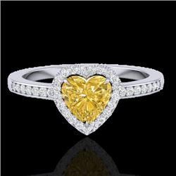 1 CTW Citrine & Micro Pave Ring Heart Halo 14K White Gold - REF-34T9M - 21403