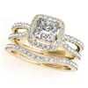 Image 1 : 1.02 CTW Certified VS/SI Princess Diamond 2Pc Set Solitaire Halo 14K Yellow Gold - REF-149N5Y - 3134
