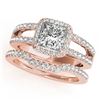 Image 1 : 1.51 CTW Certified VS/SI Princess Diamond 2Pc Set Solitaire Halo 14K Rose Gold - REF-252T5M - 31347
