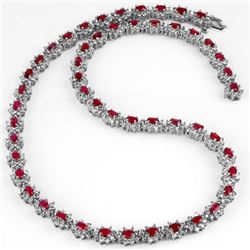 27.10 CTW Ruby & Diamond Necklace 18K White Gold - REF-976N8Y - 13166