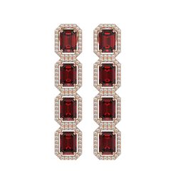 12.73 CTW Garnet & Diamond Halo Earrings 10K Rose Gold - REF-146A9X - 41472