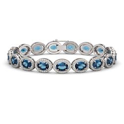 24.32 CTW London Topaz & Diamond Halo Bracelet 10K White Gold - REF-256Y8K - 40637