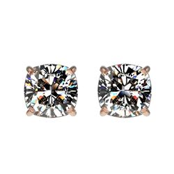 1 CTW Certified VS/SI Quality Cushion Cut Diamond Stud Earrings 10K Rose Gold - REF-147X2T - 33067