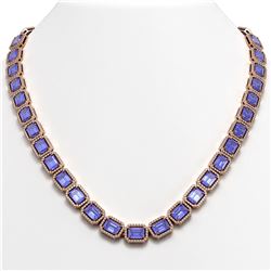 56.69 CTW Tanzanite & Diamond Halo Necklace 10K Rose Gold - REF-1356T4M - 41340