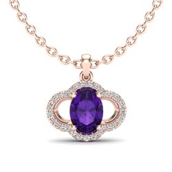 2 CTW Amethyst & Micro Pave VS/SI Diamond Necklace 10K Rose Gold - REF-29X6T - 20618