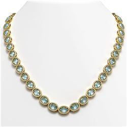 41.88 CTW Aquamarine & Diamond Halo Necklace 10K Yellow Gold - REF-722A4X - 40579