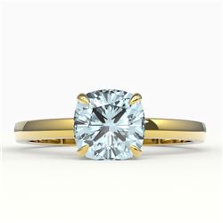 1.50 CTW Cushion Cut Sky Blue Topaz Solitaire Ring 18K Yellow Gold - REF-33F3N - 22167