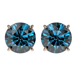 3.15 CTW Certified Intense Blue SI Diamond Solitaire Stud Earrings 10K Rose Gold - REF-379A3X - 3670