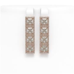 6.08 CTW Princess Diamond Designer Earrings 18K Rose Gold - REF-1132X4T - 42729