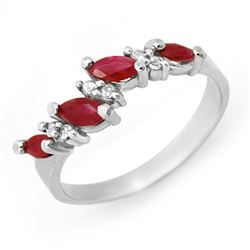 0.61 CTW Ruby & Diamond Ring 18K White Gold - REF-35A3X - 12448