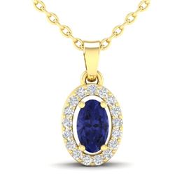 0.36 CTW Tanzanite & Micro Pave VS/SI Diamond Necklace Halo 18K Yellow Gold - REF-32Y2K - 21331