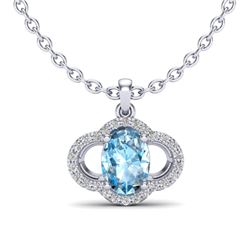 2 CTW Sky Blue Topaz & Micro Pave VS/SI Diamond Necklace 10K White Gold - REF-30M2H - 20625