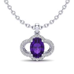 2 CTW Amethyst & Micro Pave VS/SI Diamond Necklace 10K White Gold - REF-29N6Y - 20619