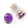 Image 2 : 5 CTW Amethyst Designer Inspired Solitaire Stud Earrings 14K Rose Gold - REF-25H8A - 21648