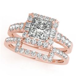 2.02 CTW Certified VS/SI Princess Diamond 2Pc Set Solitaire Halo 14K Rose Gold - REF-463X3T - 31395