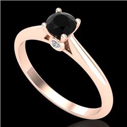 0.4 CTW Fancy Black Diamond Solitaire Engagement Art Deco Ring 18K Rose Gold - REF-33W6F - 38179