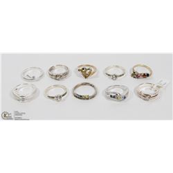 7) LOT OF 10 STERLING SILVER CUBIC ZIRCONIA RINGS