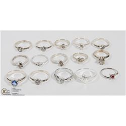 8) LOT OF 15 STERLING SILVER CUBIC ZIRCONIA RINGS