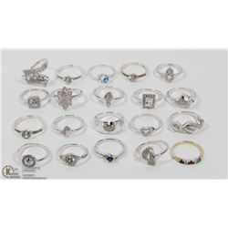 9) LOT OF 19 STERLING SILVER CUBIC ZIRCONIA RINGS