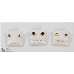 13) LOT OF 3- 14KT YELLOW GOLD GEMSTONE EARRINGS