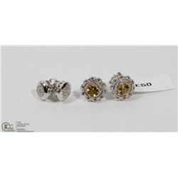 14) LOT OF 2 ST.SILVER DIAMOND & CITRINE EARRINGS