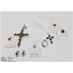 26) LOT OF 8 GARNET& DIAMOND PENDANTS/NECKLACES