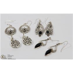 29) LOT OF 5 ST. SILVER ONYX & MARCASITE EARRINGS