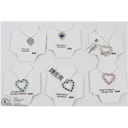 35) LOT OF 6 ST.SILVER GEMSTONE PENDANTS W/CHAINS